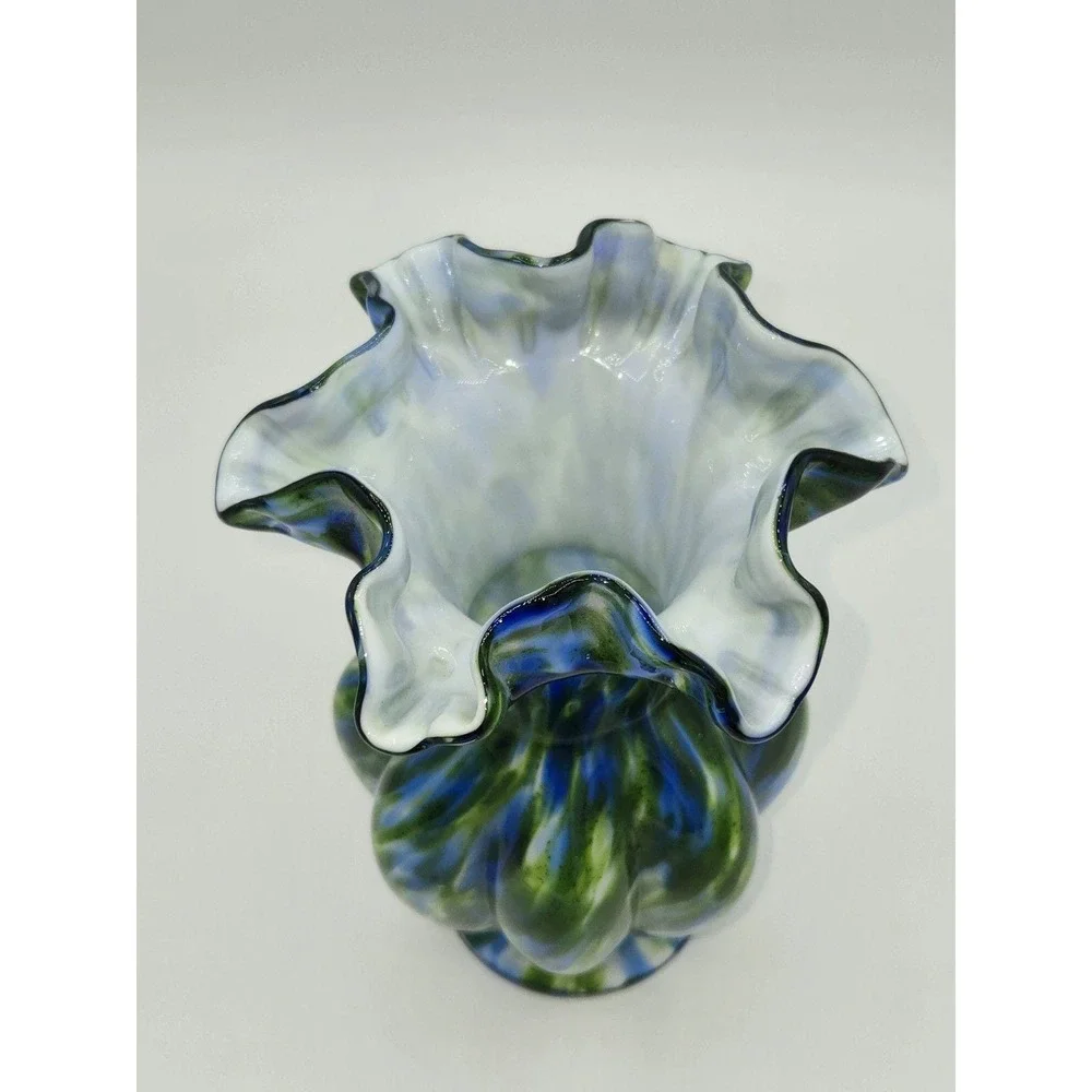 Fenton‎ Glass Murrhina Aventurine Green Blue Vase 7.5